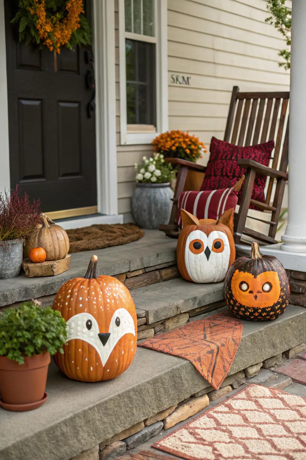 Turn pumpkins into charming animal faces for a fun twist.