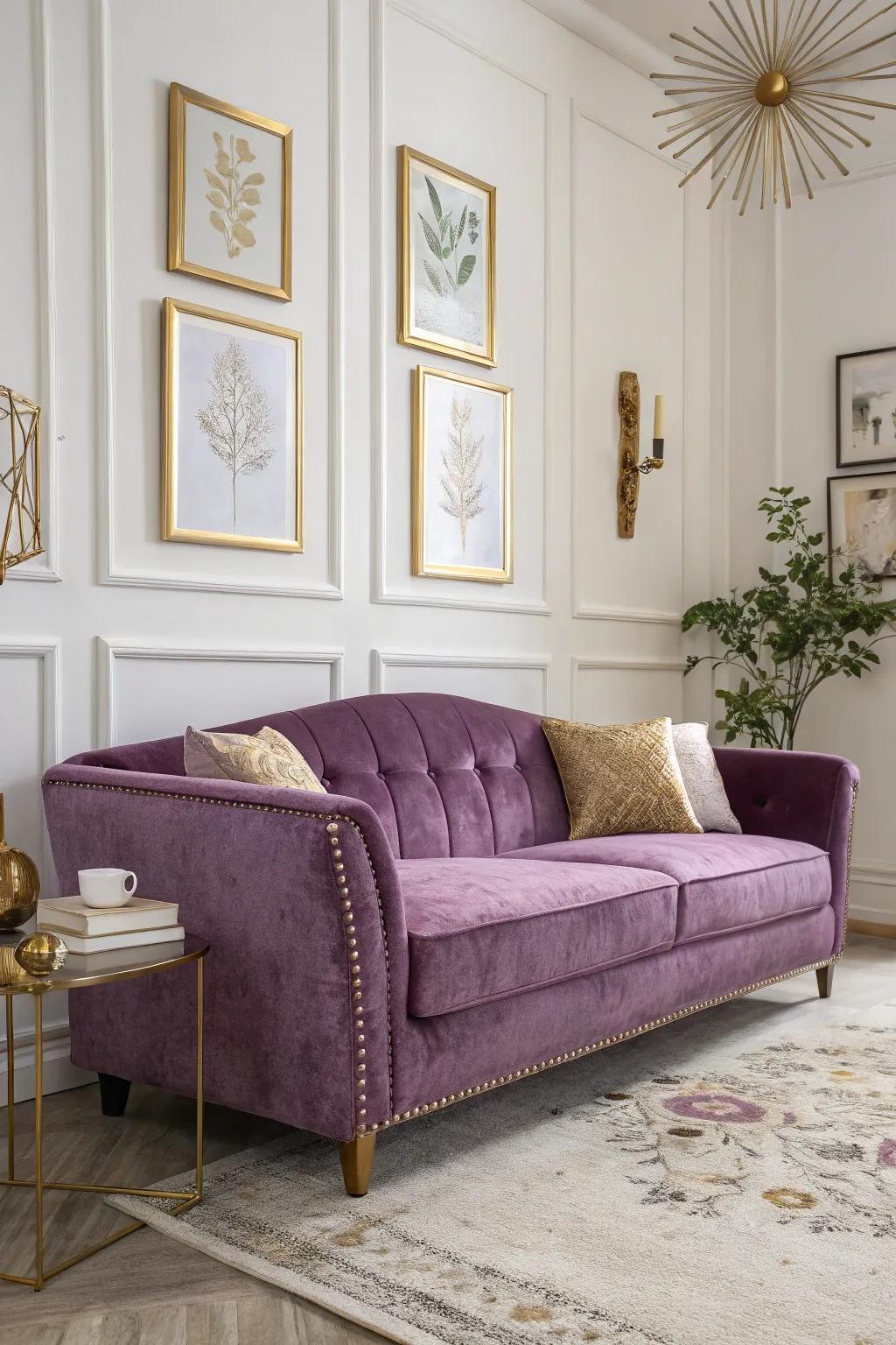 A plush velvet sofa brings luxury and comfort to any room.