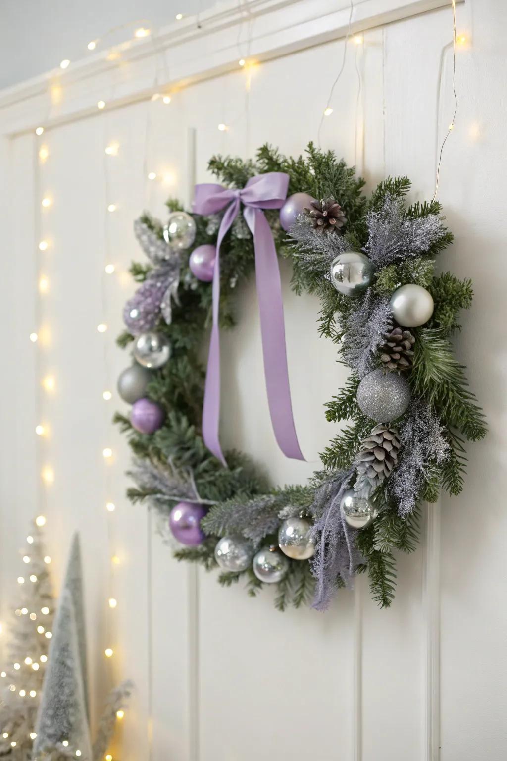 Lilac and silver crafting a refined holiday garland.