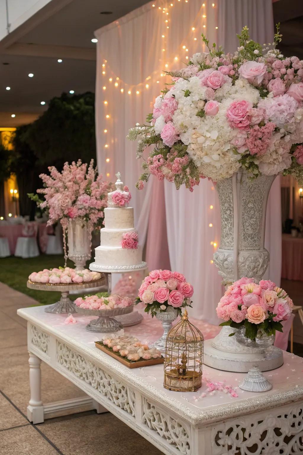 Stunning flower displays establish the ambiance for a memorable celebration.