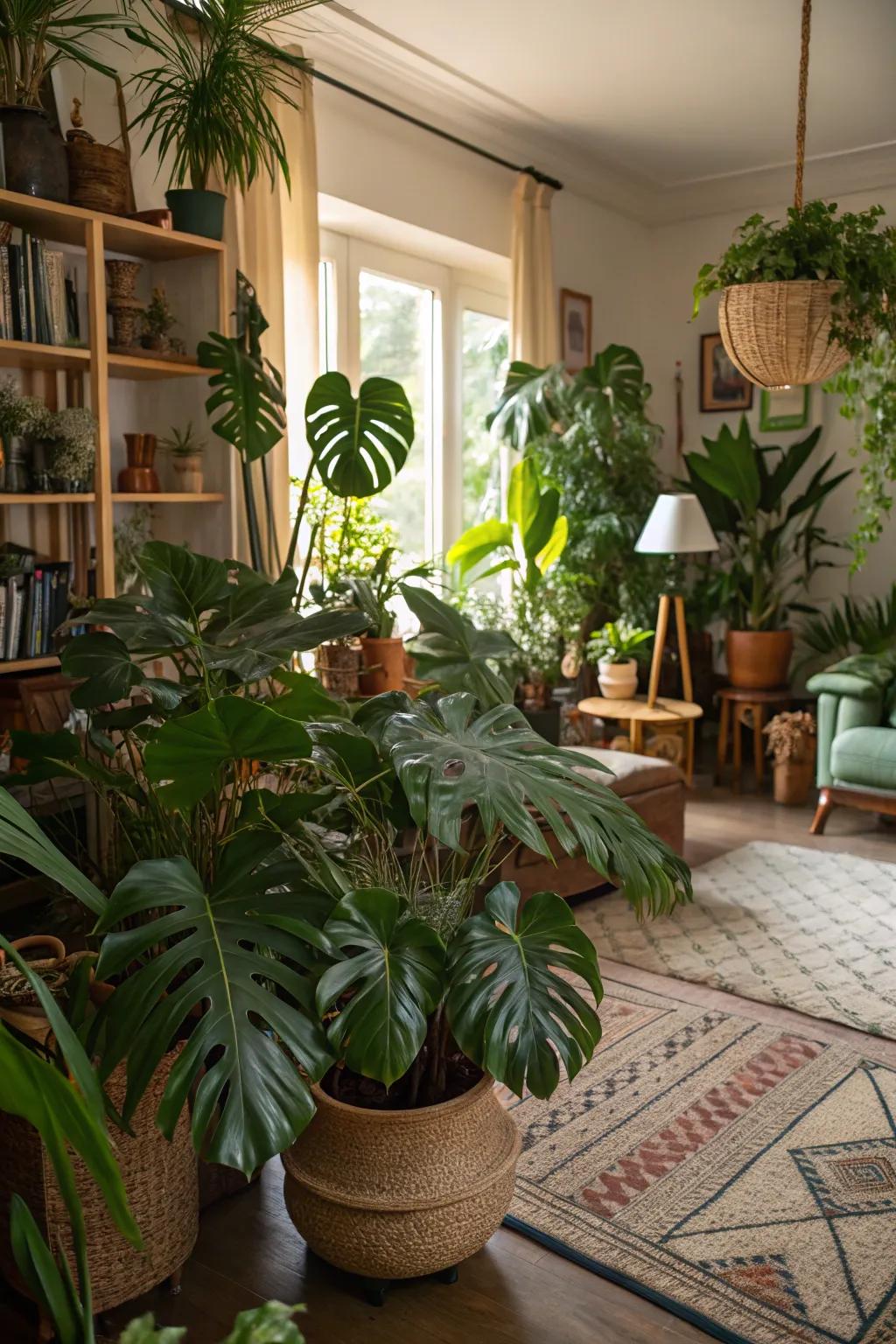 Establish a jungle vibe with a variety of rich, verdant plants.