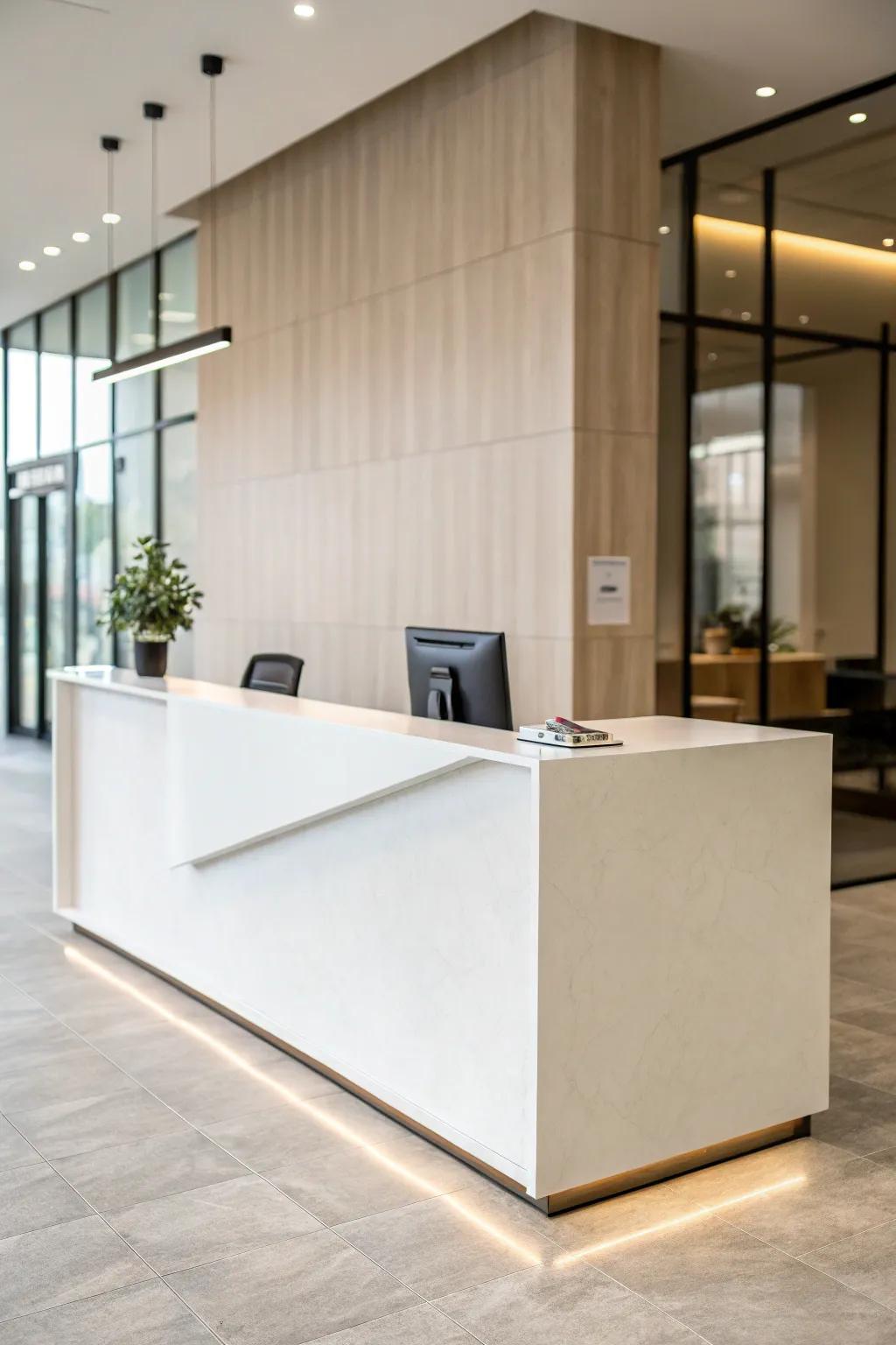 A minimalist front desk inspires a sense of peace and clarity.