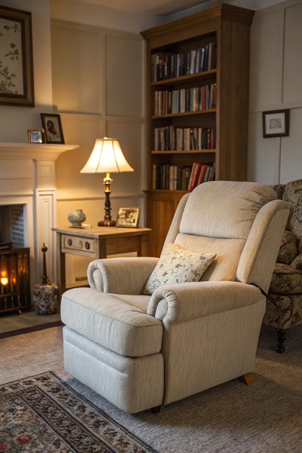 A charming nook featuring a recliner sofa complemented by a stylish armchair, creating an ideal relaxation spot.