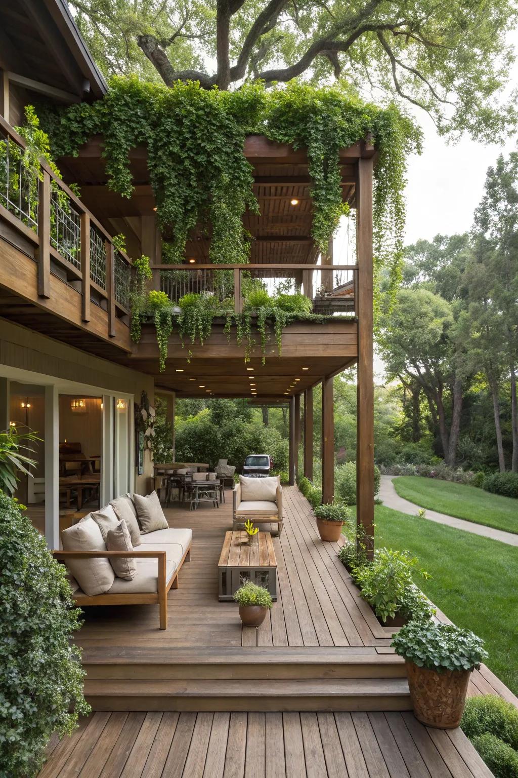 Introduce depth with a layered rectangular veranda.