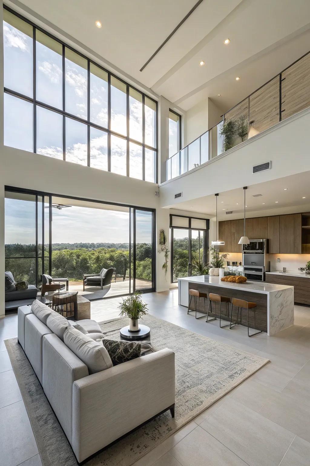 A residence featuring a smooth transition between the lounge and cooking spaces.