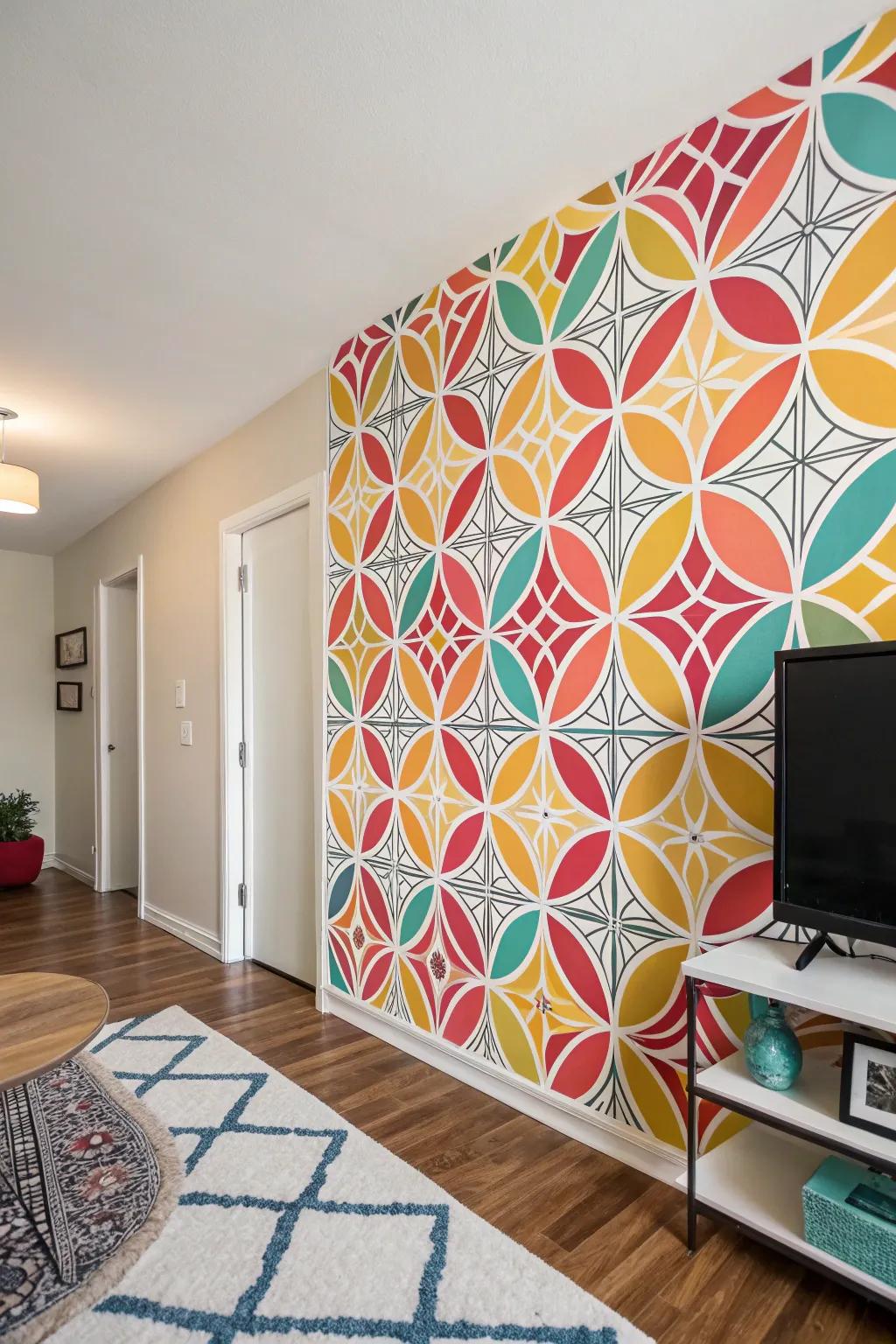 Use simple-to-remove peel-and-stick wallpaper to add a pop of color.