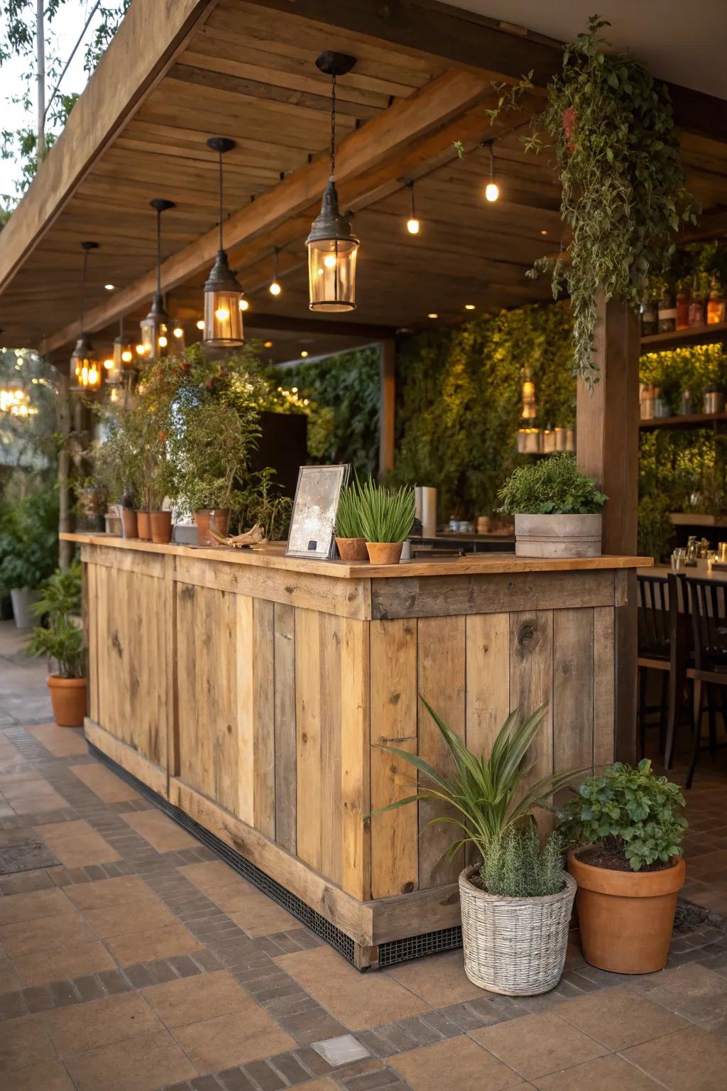 An upcycled lumber reception point infuses personality and sustainability into your area.