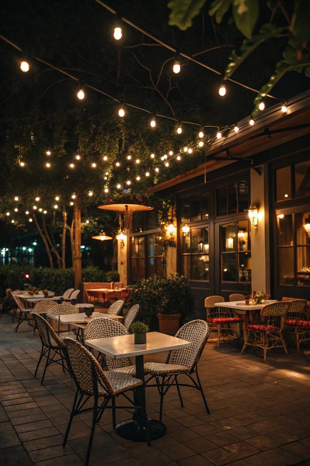 Dangling lights contribute classic appeal to every outdoor setting.