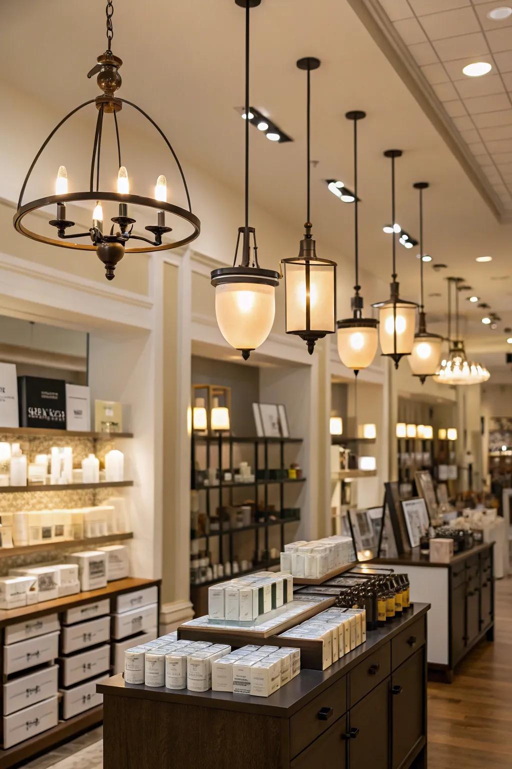 Encompassing illumination enhances merchandise exhibits and cultivates an inviting shopping atmosphere.