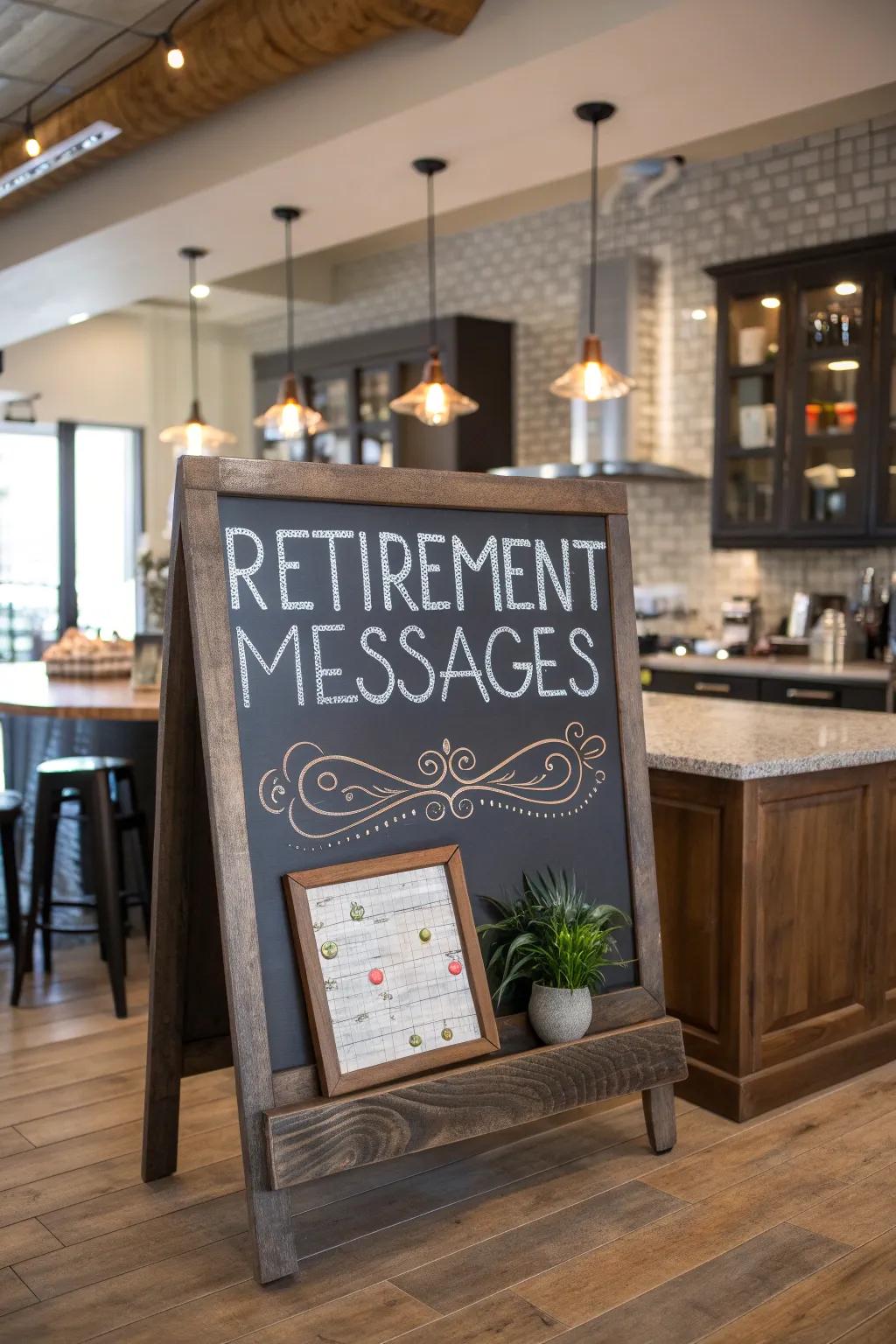 A charming slate board adds whimsy to any retirement gathering.