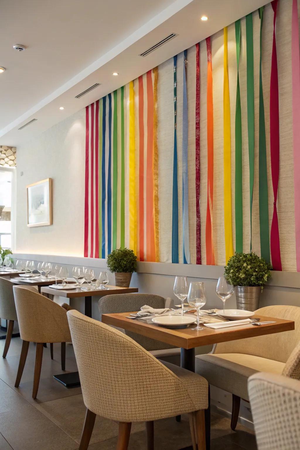 A vibrant fabric strip backdrop, ideal for hosting.