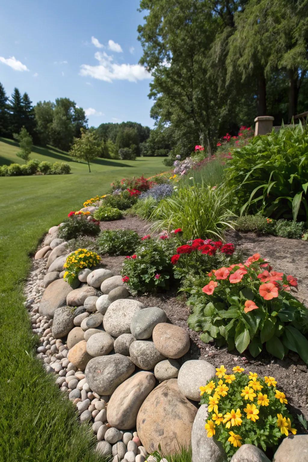 Fashion distinct and refined garden borders utilizing pebbles.