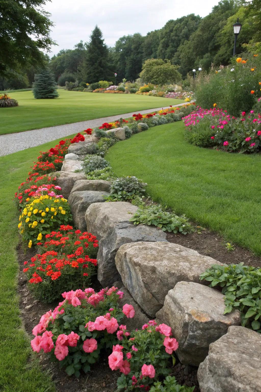 Mark your garden's perimeter with a natural rock edging.