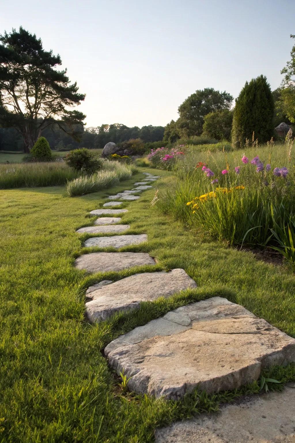 Earth stone walkways provide a homespun and peaceful getaway in any garden setting.