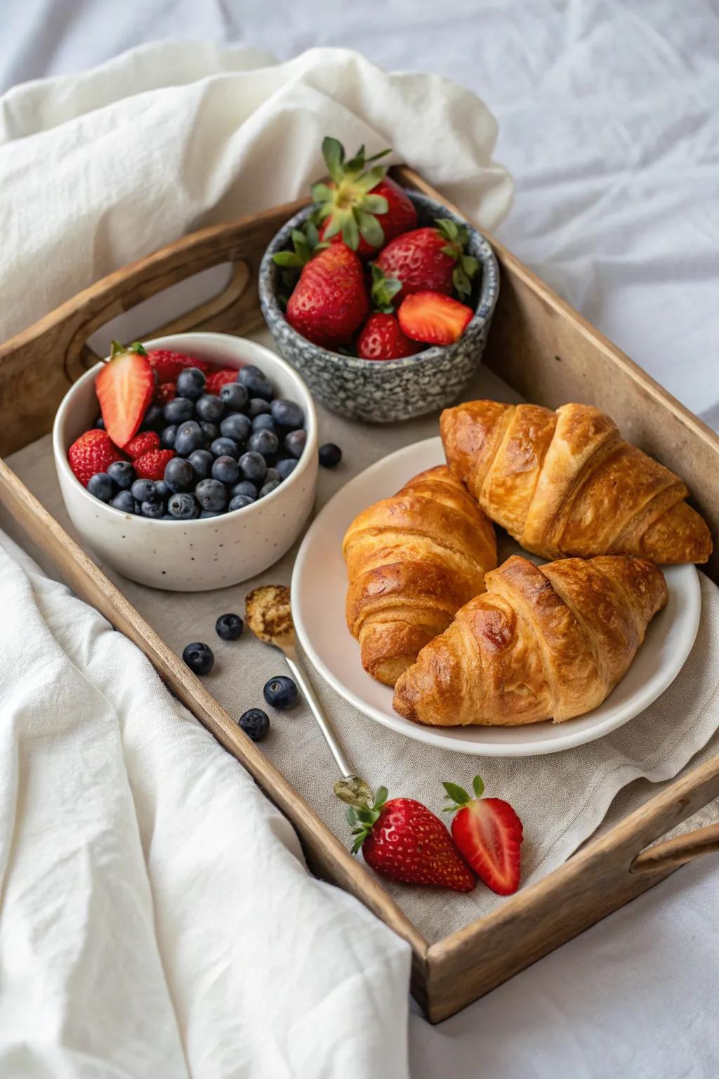 Savor the classic joy of crescent rolls with fresh berries to begin your day.