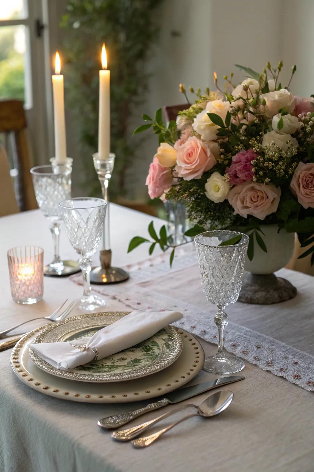 Make a beautiful candlelight dinner arrangement to set the mood for romance.