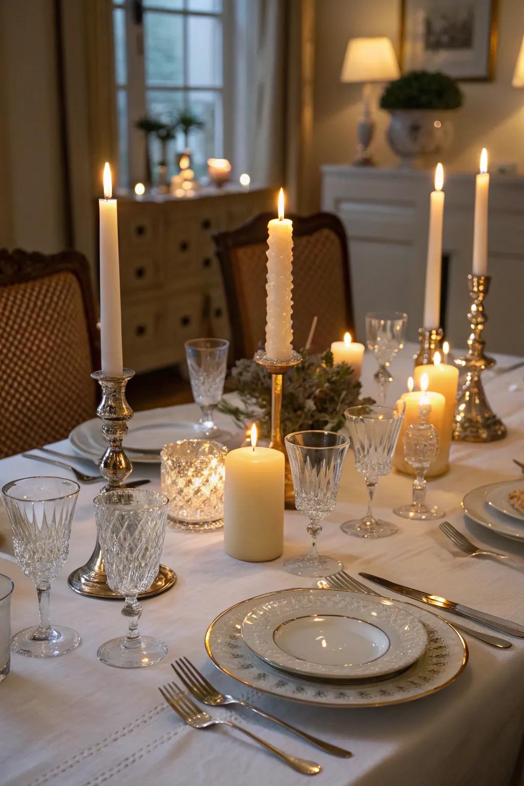 The soft glow of candles elevates any meal into a truly special occasion.