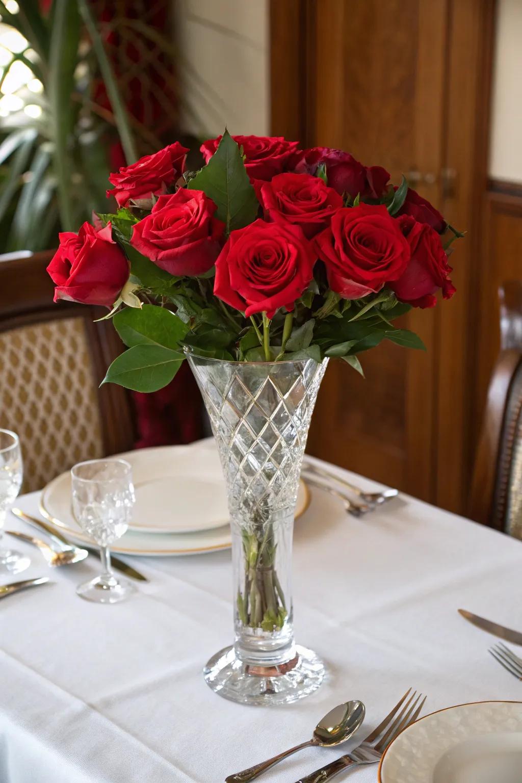 Classic Beauty with Glass and Red Roses