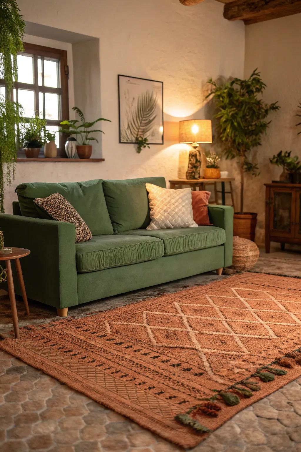 Natural shades can enhance the innate sensation of a verdant couch.