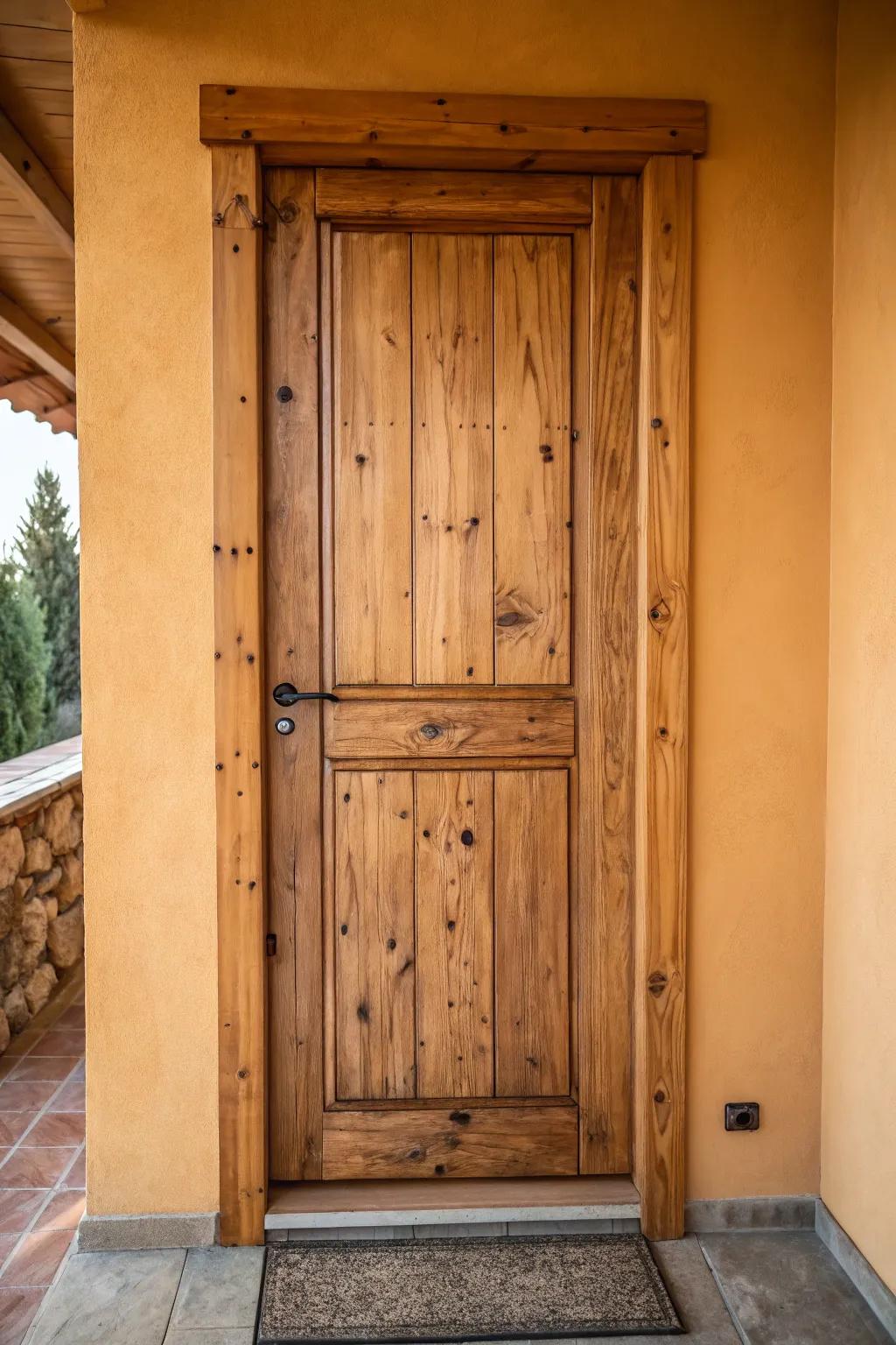A stunning natural wood door exhibiting its abundant grain and texture.