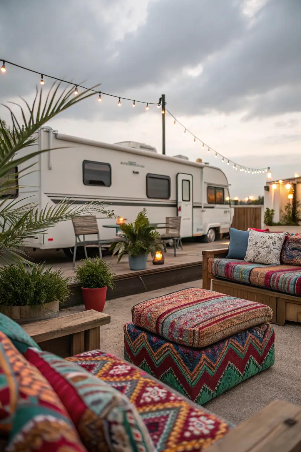 Comfortable seats transform your RV patio into a peaceful haven.