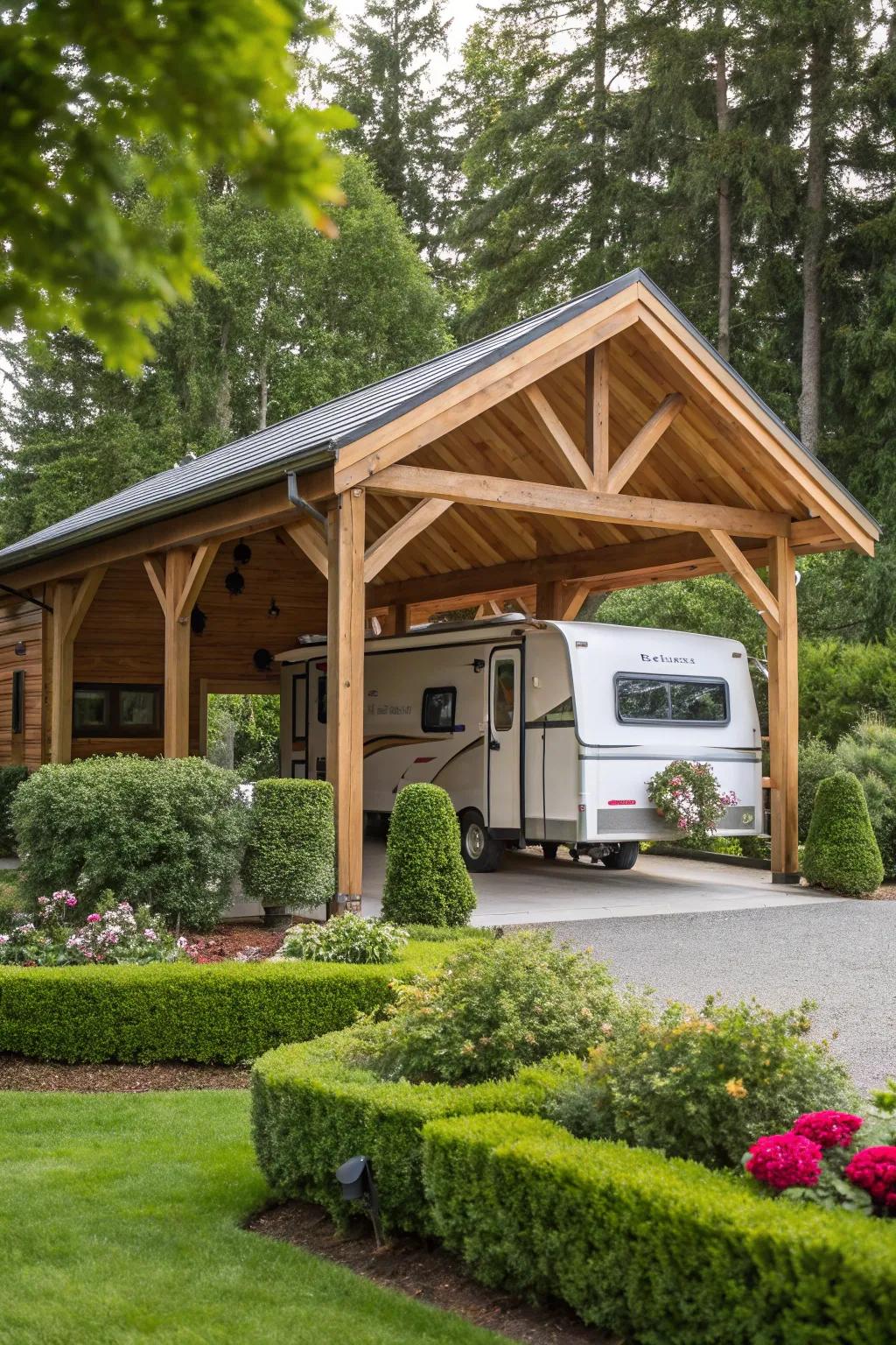 An open RV shed, offering great accessibility along with protection.