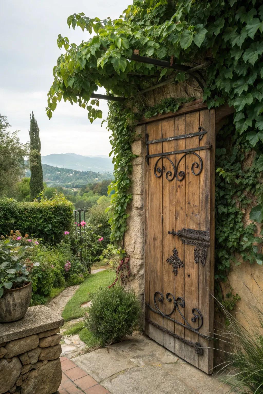 Where rustic beauty meets the serenity of nature at the secret garden entrance.