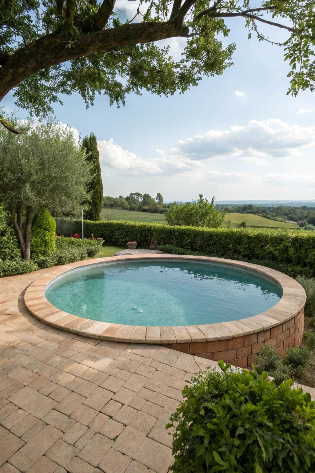 A circular pool design gives a smooth, sophisticated touch to your backyard.