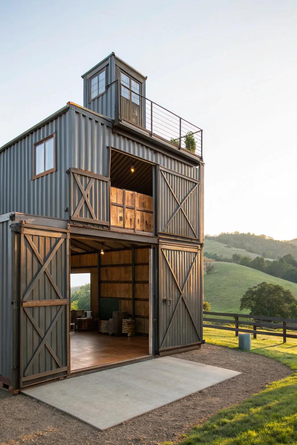 A tall metal box barn featuring a flexible design.