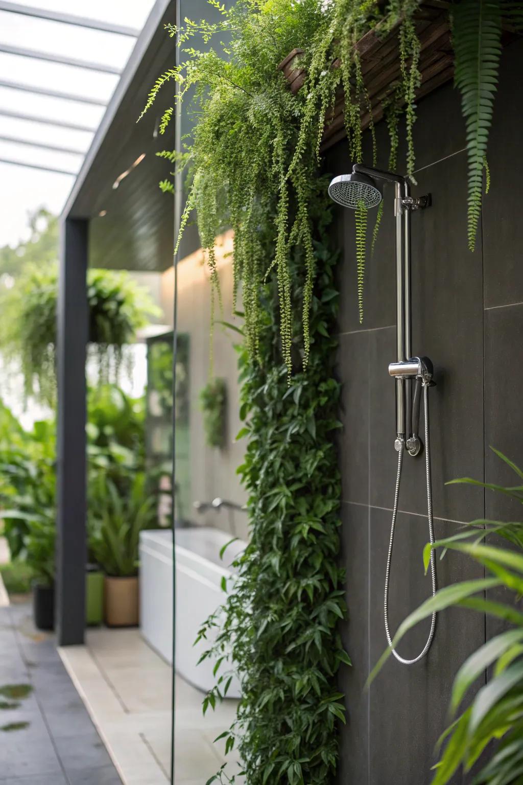 Infusing your shower with nature through vibrant greenery.