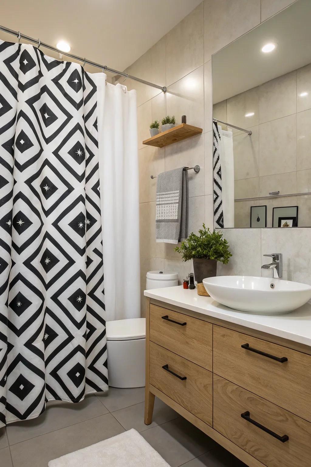 Striking geometric patterns can instantly inject style into your bathroom.