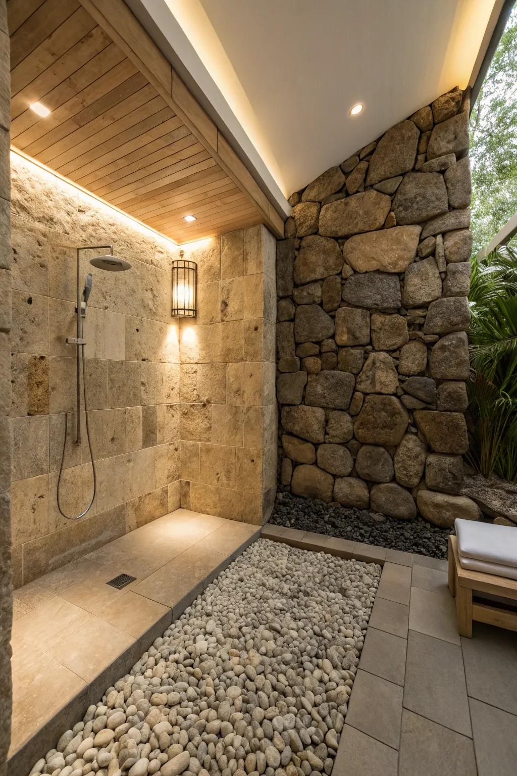 Cultivate a serene, spa-like setting with the innate texture of stone flooring.