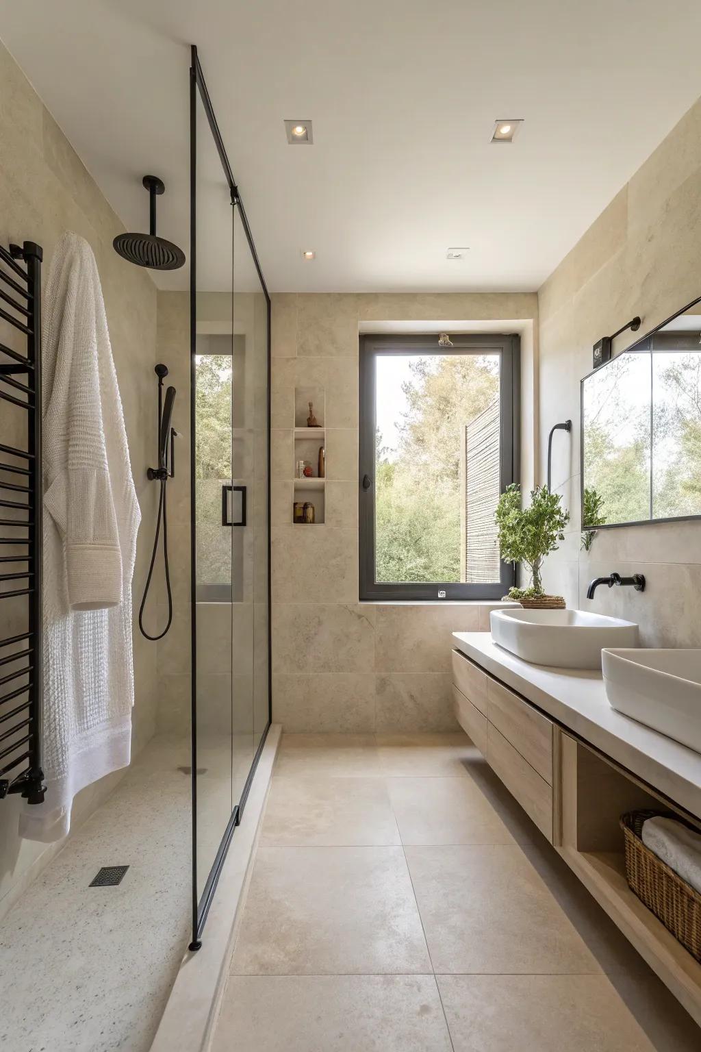 A minimalist shower space showcasing simple lines and a soothing color palette.