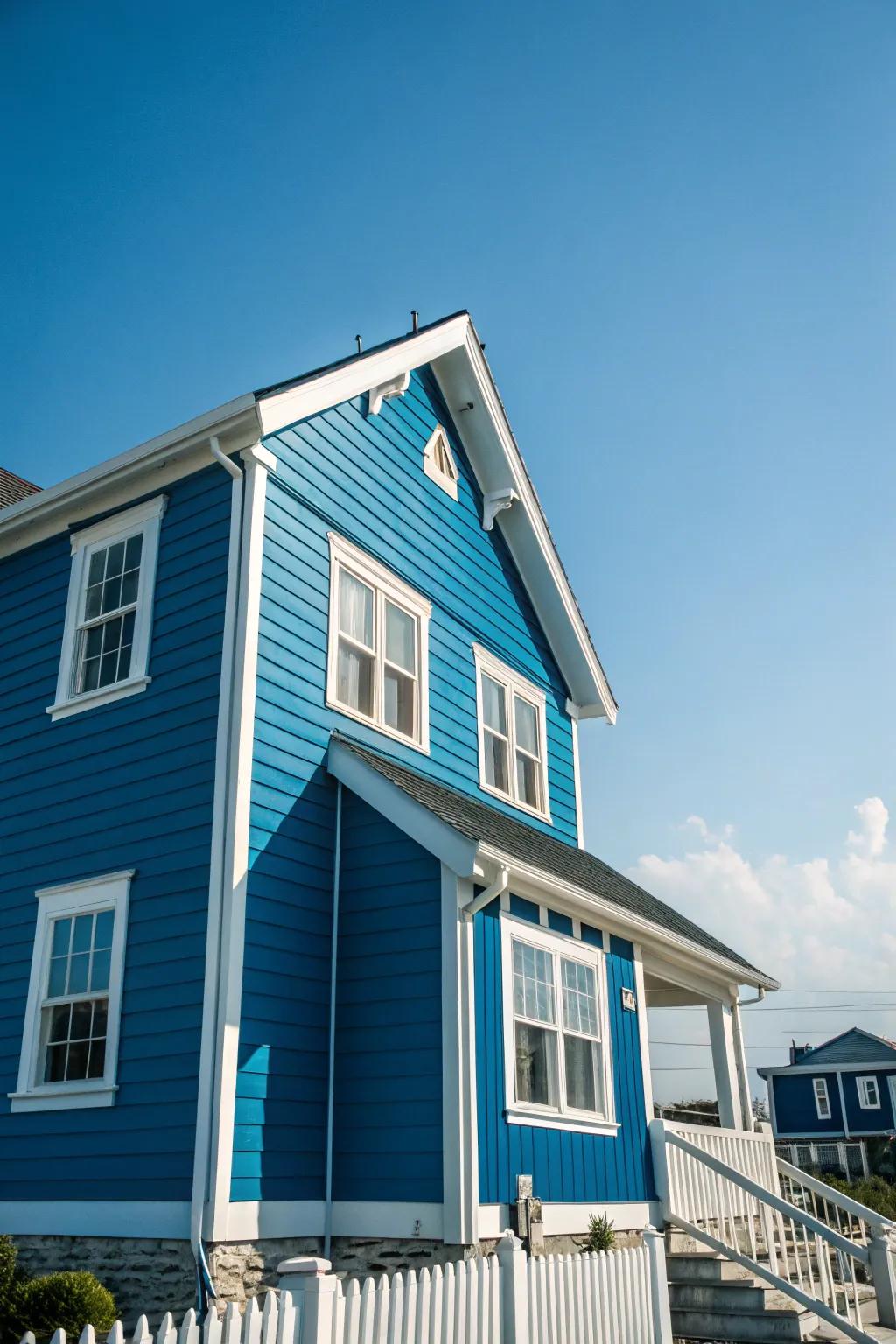 Daring blue siding gives a refreshing coastal feel.