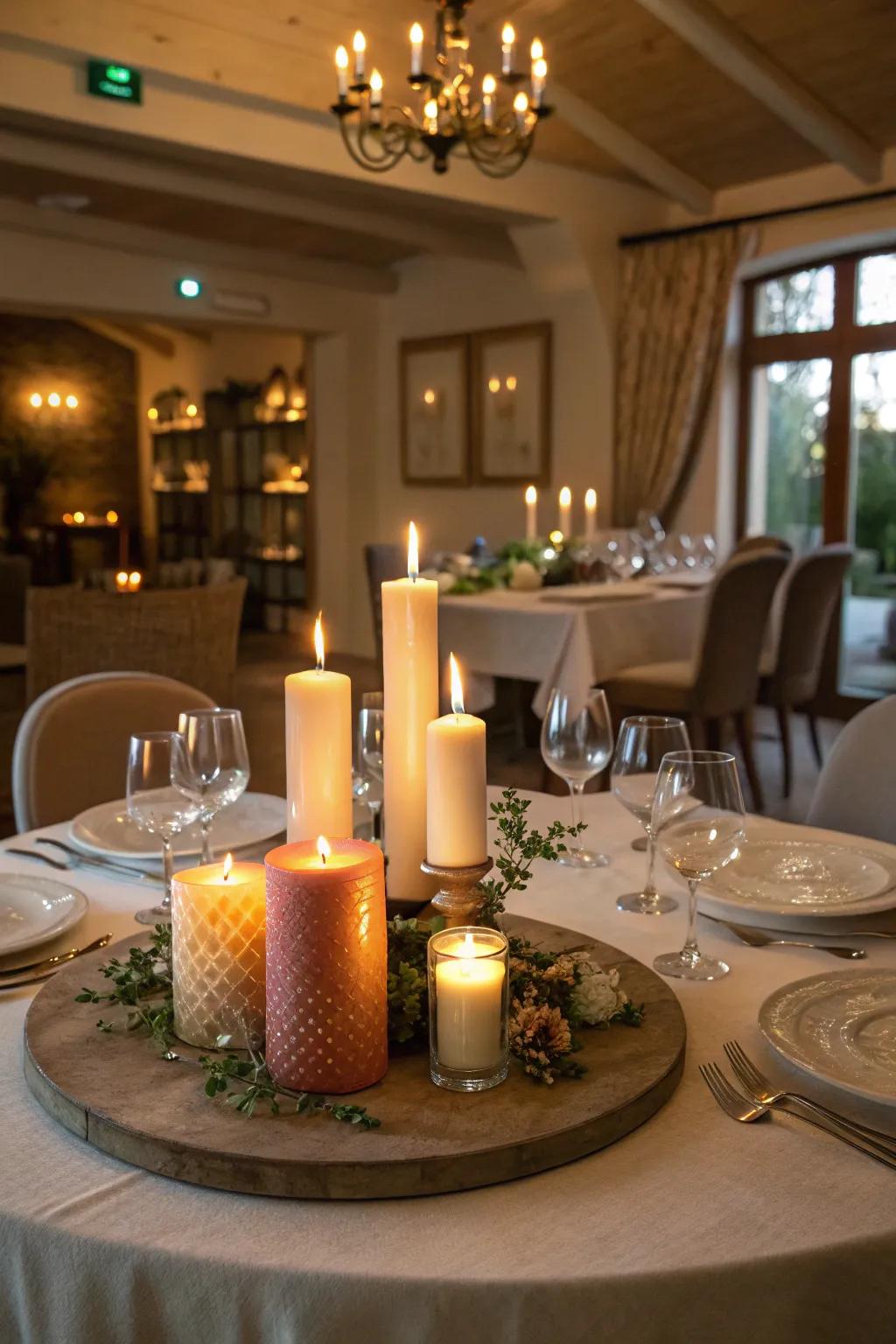 A selection of lights at different heights crafts a cozy and welcoming focal point.