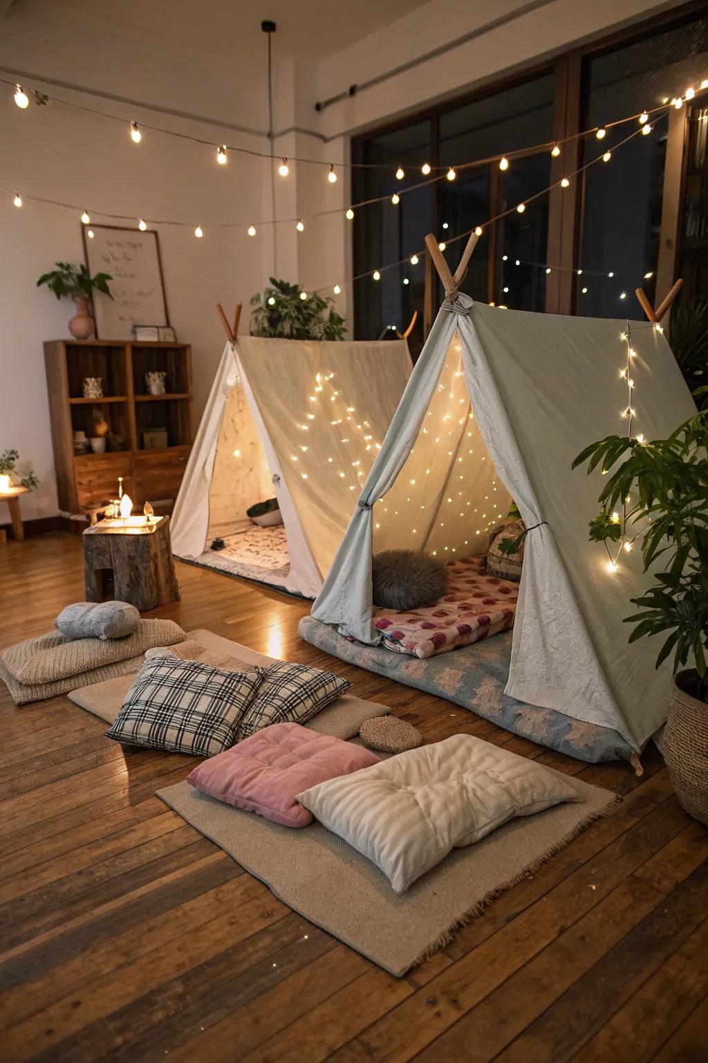 Transform your living room into a cozy campground for a fun indoor adventure.