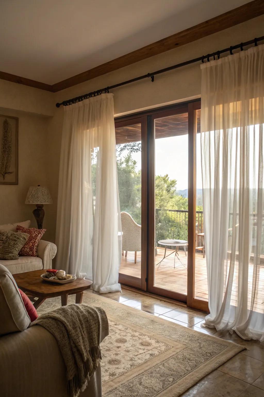 Sheer drapes bring a subtle touch while keeping your space private.