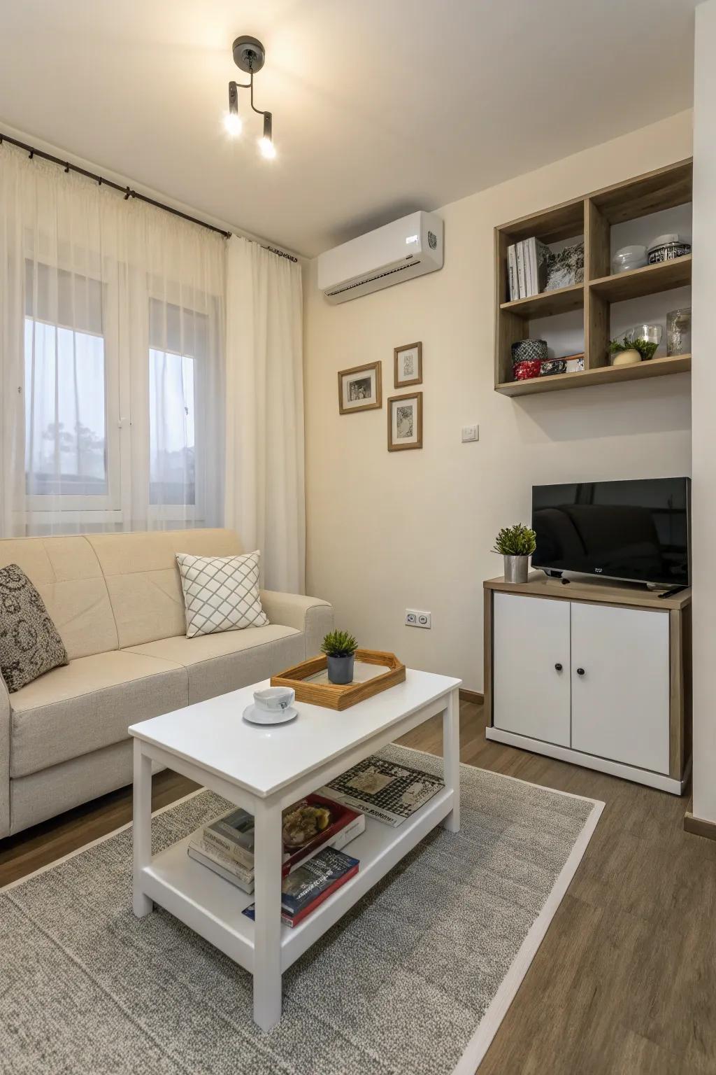 Small living room featuring minimalist furniture to maximize space.