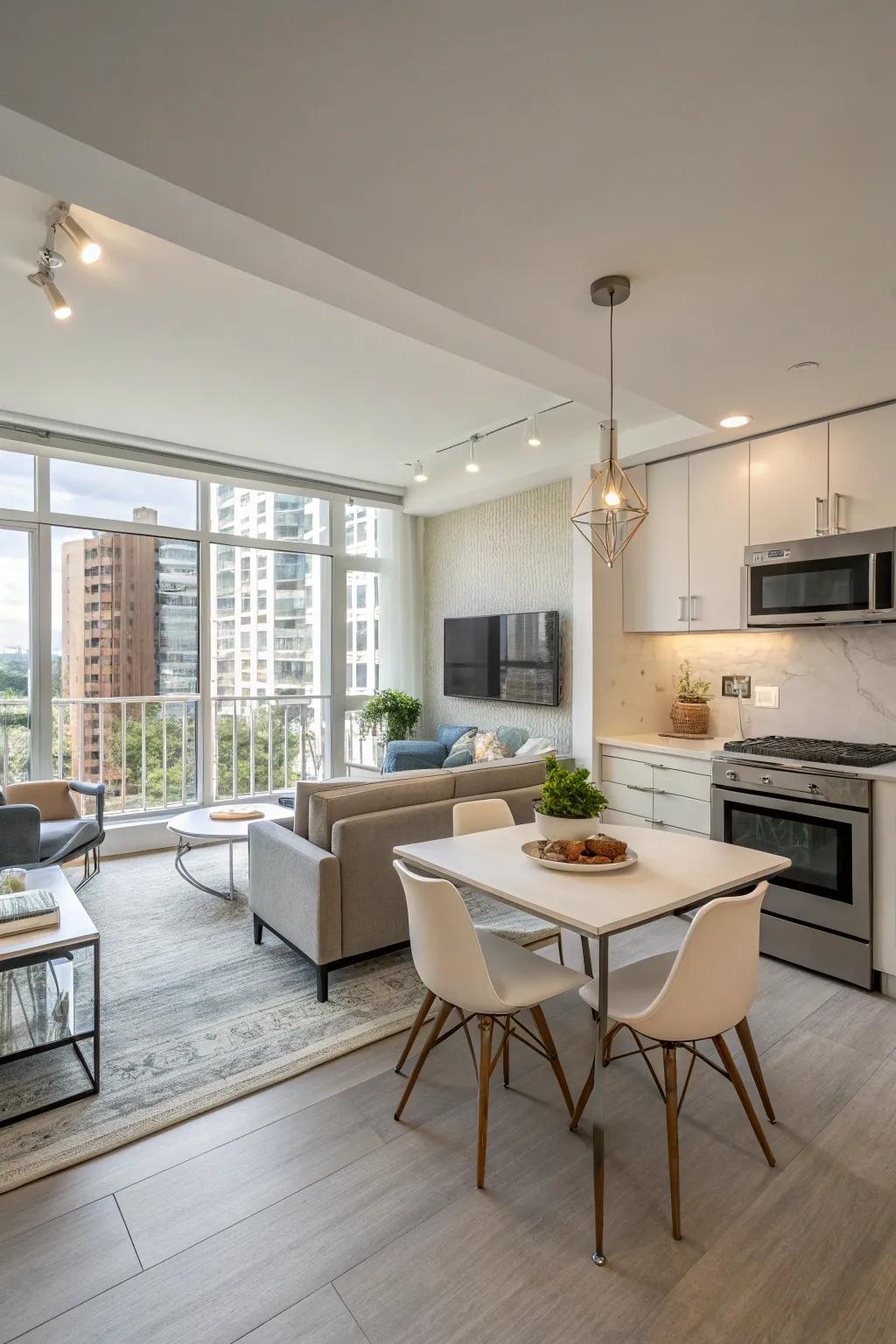 Open layouts give the feeling of more space in small condos.