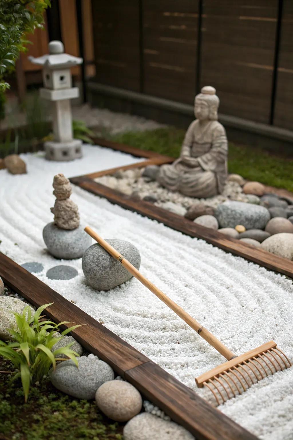 A peaceful small Zen garden tucked away in a corner.
