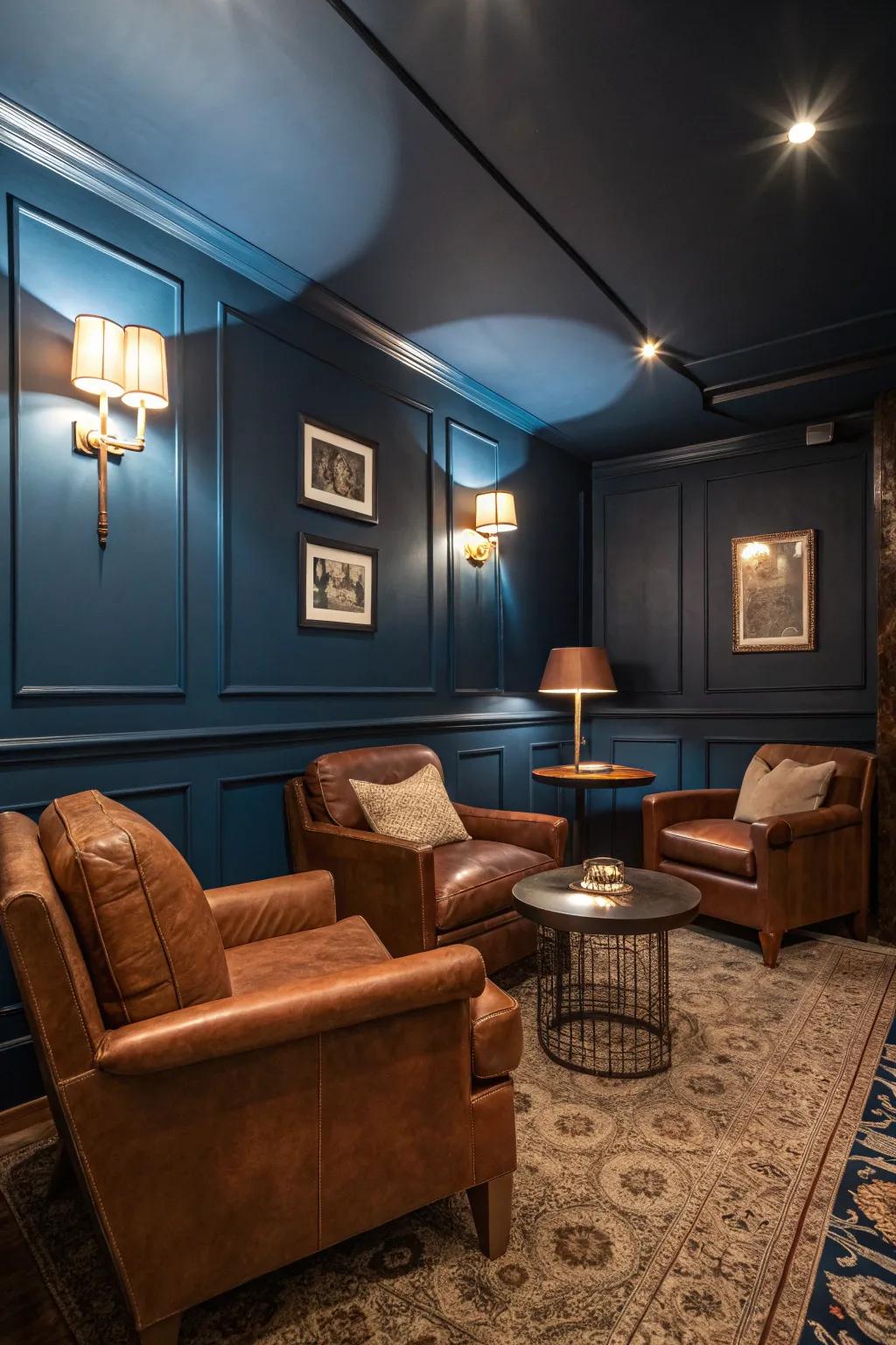 Deep colors bring depth and comfort to a small den.