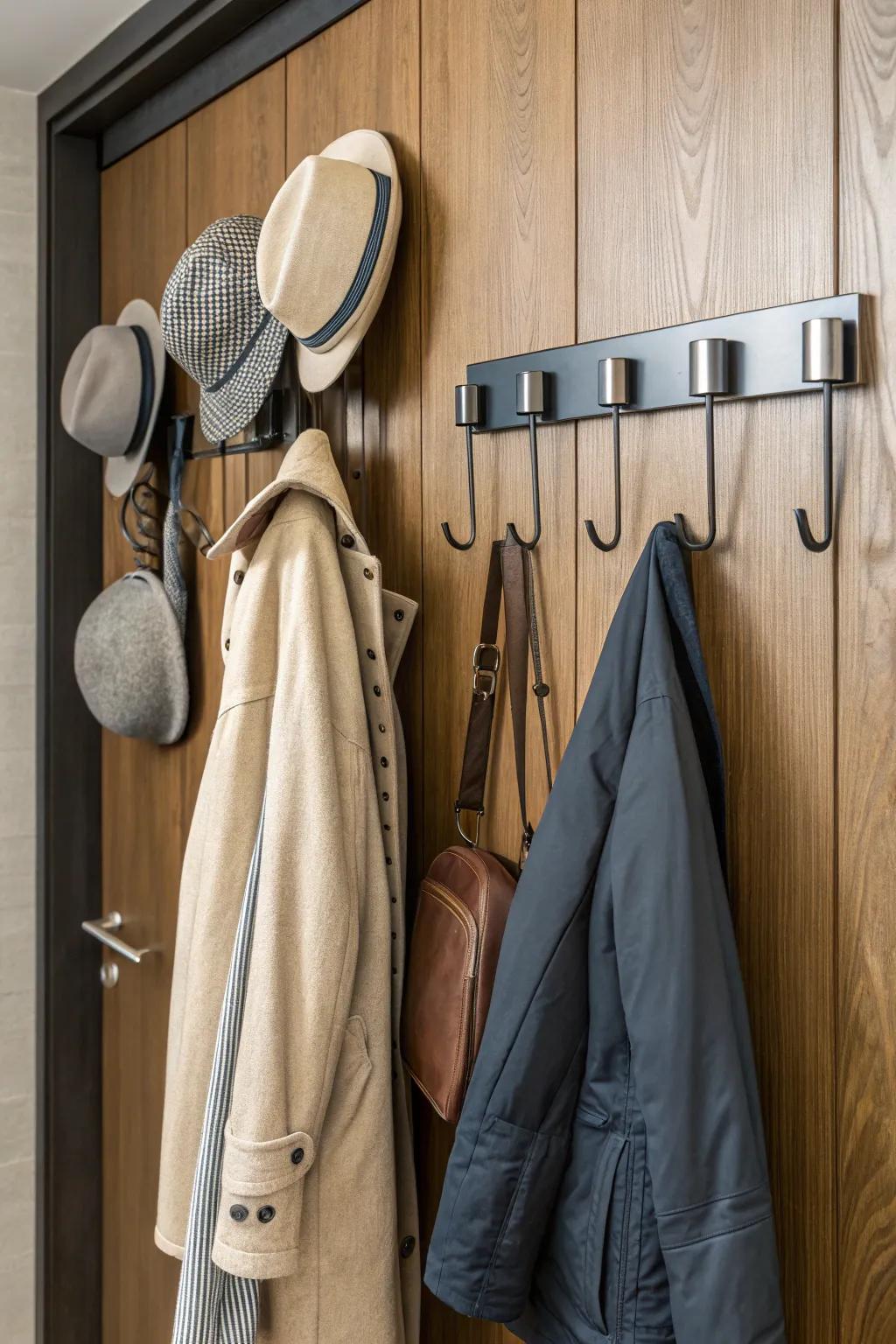 Wall hooks ensuring the entryway remains organized and practical.