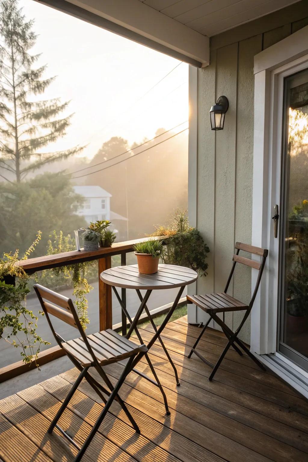 A streamlined bistro set is an ideal addition to a front deck.