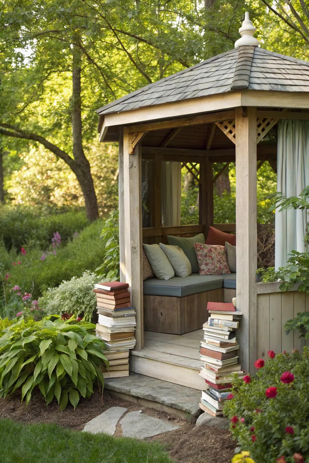 Design your personal reading haven with an inviting small gazebo.
