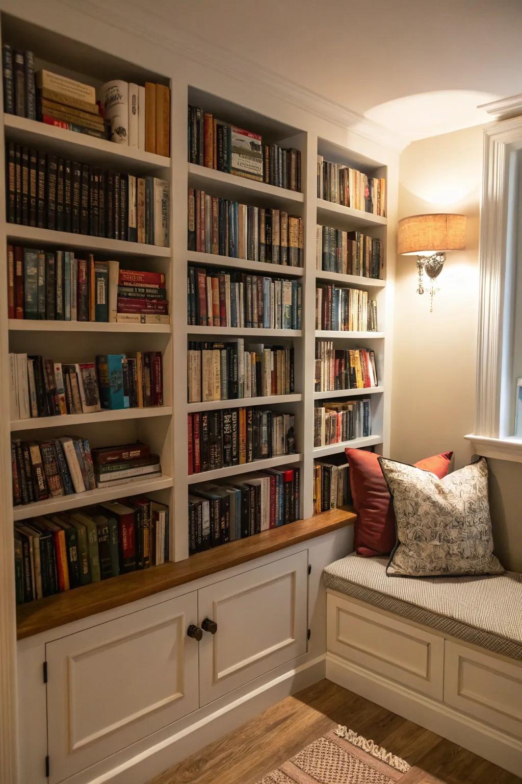 Utilize integrated shelving to optimize book storage in limited spaces.
