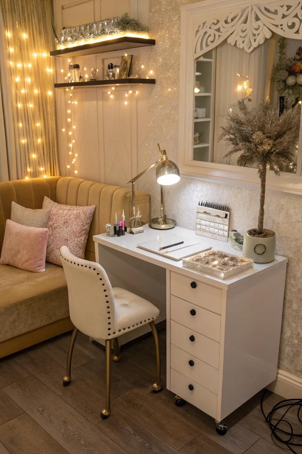 A space-saving workstation tucked neatly into a small space.
