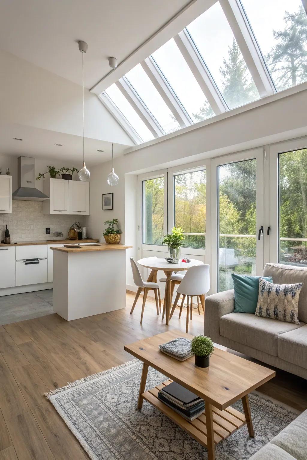 An open layout designed to maximize space and light.