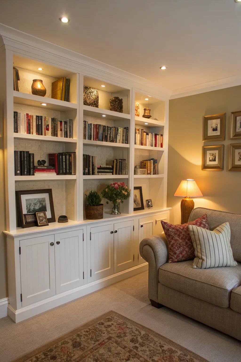 Built-in shelves are a beautiful way to maximize vertical space.
