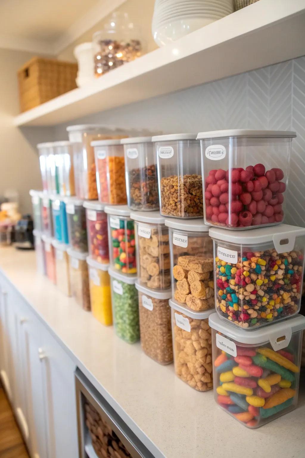 See-through bins simplify the process of identifying available snacks.