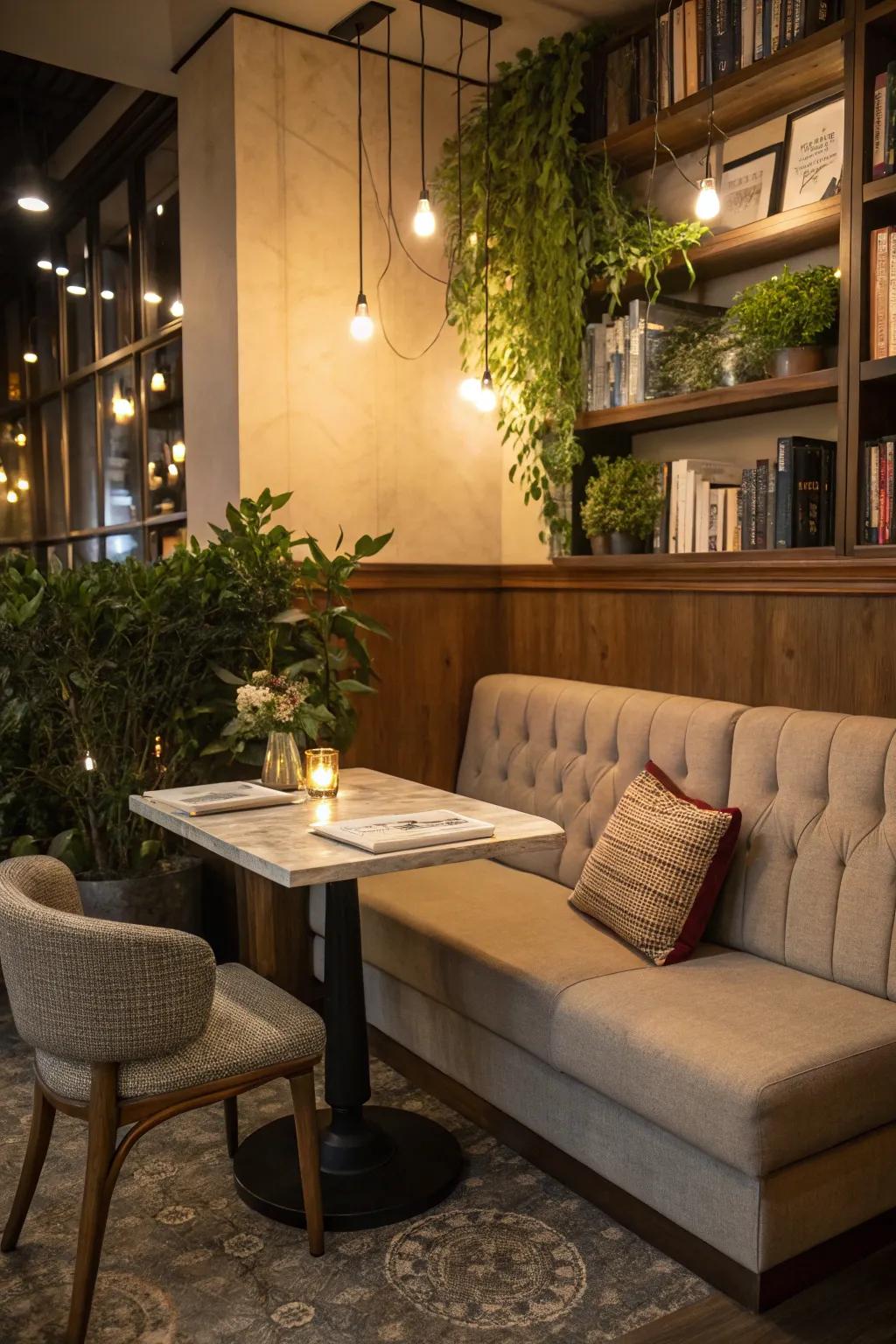 Transform any corner into a welcoming, snug dining nook with a couch.